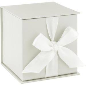 Hallmark Small Gift Box with Bow and Shredded Paper Fill (Grey White 4 inch Gift Box) for Weddings, Bridal Showers, Graduations, Birthdays, Bridesmaids Gifts, All Occasion(Grey White)