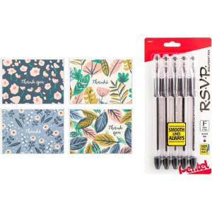 Hallmark Thank You Cards, Painted Florals (48 Count with Envelopes) and Pentel R.S.V.P Ballpoint Pens (Pack of 5) for Bridal Showers, Birthdays, Graduations, Any Occasion
