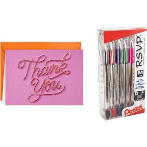 Hallmark Thank You Notes (40 Cards with Envelopes) and Pentel R.S.V.P. Ballpoint Pens (Pack of 12) for Bridal Showers, Birthdays, Graduation, Any Occasion