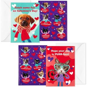 Hallmark Valentines Day Cards and Stickers for Kids School, Puppies and Kittens (24 Classroom Valentines with Envelopes)(Puppies and Kittens Valentines with Stickers)