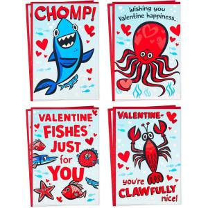 Hallmark Valentines Day Cards for Kids School, Sea Creatures (8 Classroom Valentines with Envelopes)(Blue and Red)