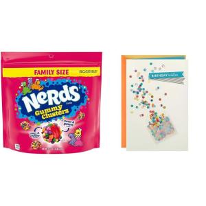 Nerds Gummy Clusters Candy & Hallmark Birthday Card with Envelope Gift Bundle