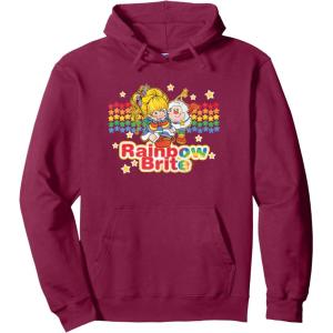 Rainbow Brite & Sprite Vintage Star Stripes Distressed Logo Pullover Hoodie(Burgundy)