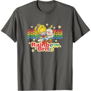 Rainbow Brite & Sprite Vintage Star Stripes Distressed Logo T-Shirt(Asphalt Grey)