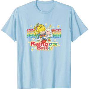 Rainbow Brite & Sprite Vintage Star Stripes Distressed Logo T-Shirt(Baby Blue)