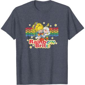 Rainbow Brite & Sprite Vintage Star Stripes Distressed Logo T-Shirt(Heather Blue)