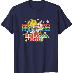 Rainbow Brite & Sprite Vintage Star Stripes Distressed Logo T-Shirt(Navy Blue)