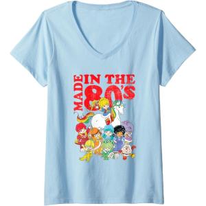 Womens Rainbow Brite Made In The 80’s Distressed Group Shot V-Neck T-Shirt(Baby Blue)