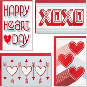 Hallmark Mini Valentines Day Cards Assortment, 18 Cards with Envelopes (Foil Hearts) Galentines Day Cards Pack(XOXO Heart Folded Mini Valentines)