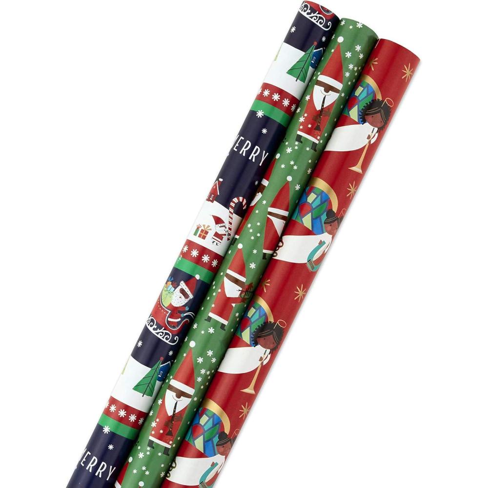 imageHallmark Tri Pack IOP Mahogany Roll Wrap Pack of 3 Jazzy Santa 3 PackSet of 3 Rolls  120 Sq Ft Total