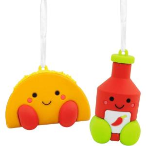 Hallmark Better Together Hot Cocoa and Marshmallow Magnetic Christmas Ornaments, Set of 2(Taco & Hot Sauce)