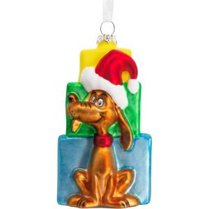 Hallmark Dr. Seuss’s How The Grinch Stole Christmas! Max with Presents Christmas Ornament, Blown Glass(Max the Dog)