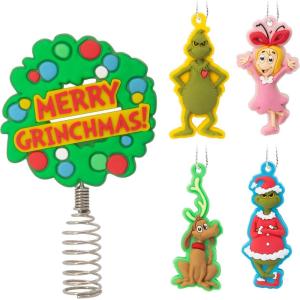 Hallmark Dr. Seuss’s How The Grinch Stole Christmas! Mini Christmas Tree Topper and Ornaments, Set of 5(Mini Tree Topper)
