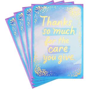 Hallmark Pack of Thank You Cards, 4 Cards with Envelopes (Healing Hands and Heart) for Nurses Day, Healthcare Workers(Purple-Mint)