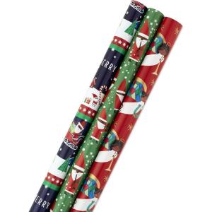 Hallmark Tri Pack IOP Mahogany Roll Wrap, Pack of 3, Jazzy Santa, 3 Pack(Set of 3 Rolls  120 Sq Ft Total)