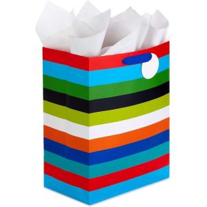 Hallmark 17″ Extra Large Gift Bag with Tissue Paper (Rainbow Stripes) for Birthdays, Graduations, Baby Showers, Father’s Day