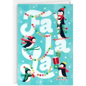 Hallmark Boxed Christmas, Rainbow Trees (16 Cards and 17 Envelopes)(Fa La La Skiing Penguins)