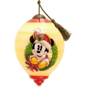 Hallmark Disney Mickey Mouse Holding Ornament Christmas Ornament(Hand Painted Glass)