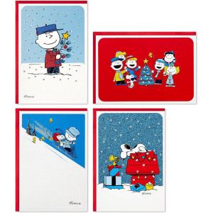 Hallmark Peanuts Boxed Christmas Cards Assortment, Classic Comics (4 Designs, 16 Cards and Envelopes)(Peanuts Assortment)