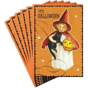 Hallmark Vintage Halloween Cards (8 Cards with Envelopes) Cute Witch with Black Cat and Jack-o-Lantern(Original Vintage Witch)