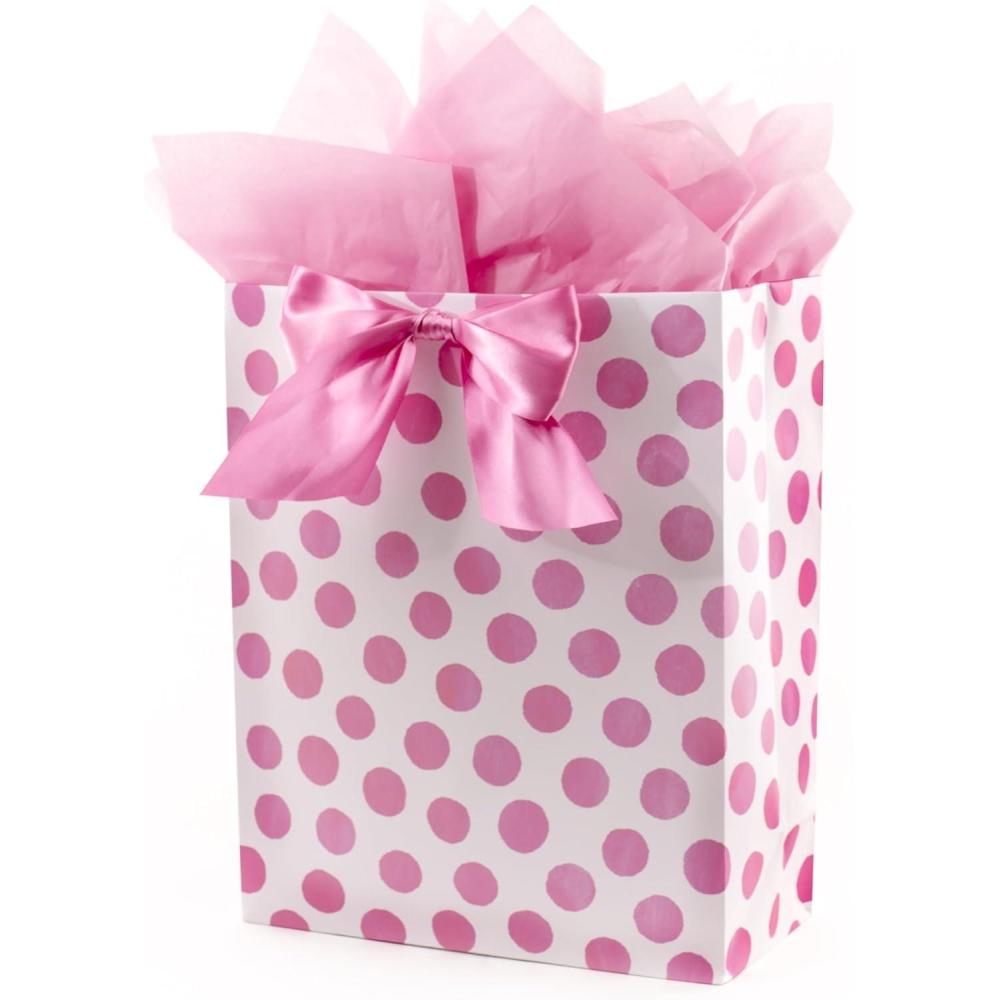 imageHallmark 15quot Extra Large Gift Bag with Tissue Paper Pink Polka Dots and Bow for Birthdays Easter Baby Showers Bridal Showers Any OccasionPolka Dot