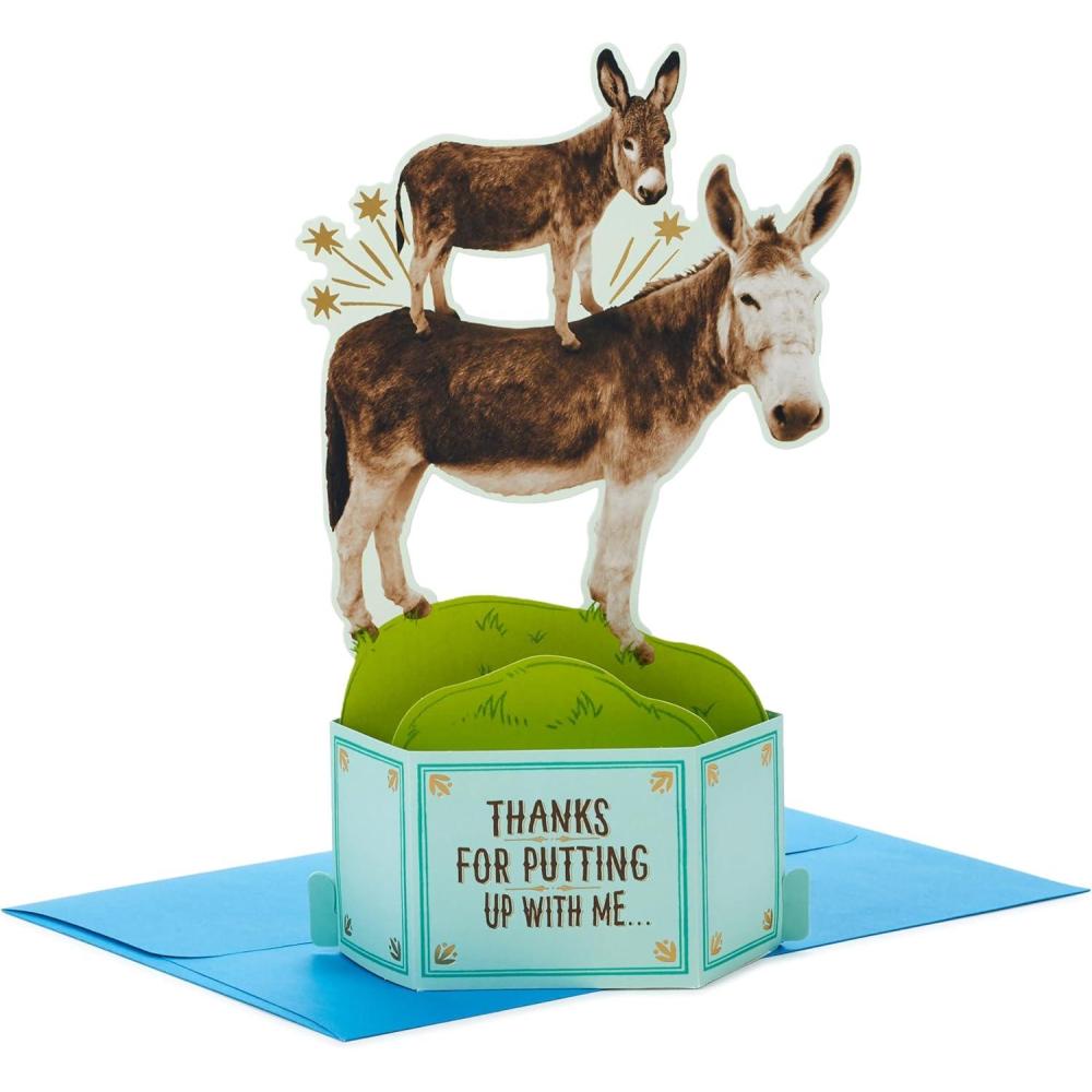 imageHallmark Funny Pop Up Birthday Card from Son or Daughter Donkeys Pain in the Paper Wonder Shoebox 3D CardDonkeys  Pain in the