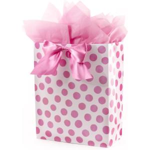 Hallmark 15″ Extra Large Gift Bag with Tissue Paper (Pink Polka Dots and Bow) for Birthdays, Easter, Baby Showers, Bridal Showers, Any Occasion(Polka Dot)