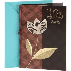 Hallmark Birthday Card for Husband, Wife, Boyfriend, Girlfriend (Birthday Cake)(Plaid with Flower)