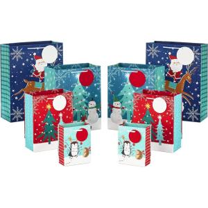 Hallmark Christmas Gift Bags Assorted Sizes (8 Bags: 2 Small 5″, 2 Medium 8″, 2 Large 11″, 2 Extra Large 14″) Penguins, Hedgehogs, Santa Claus, Snowmen, Trees(Penguins  Santa Claus  Snowmen  Christmas Trees)