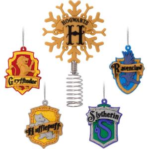 Hallmark Harry Potter 5″ Miniature Christmas Tree Topper and 1.89″ Mini Ornaments, Set of 5, Shatterproof(House Crest Tree Topper)