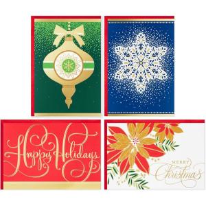 Hallmark Traditional Boxed Christmas Cards, Classic Icons (40 Cards and 40 Envelopes) Ornament, Snowflake, Poinsettia