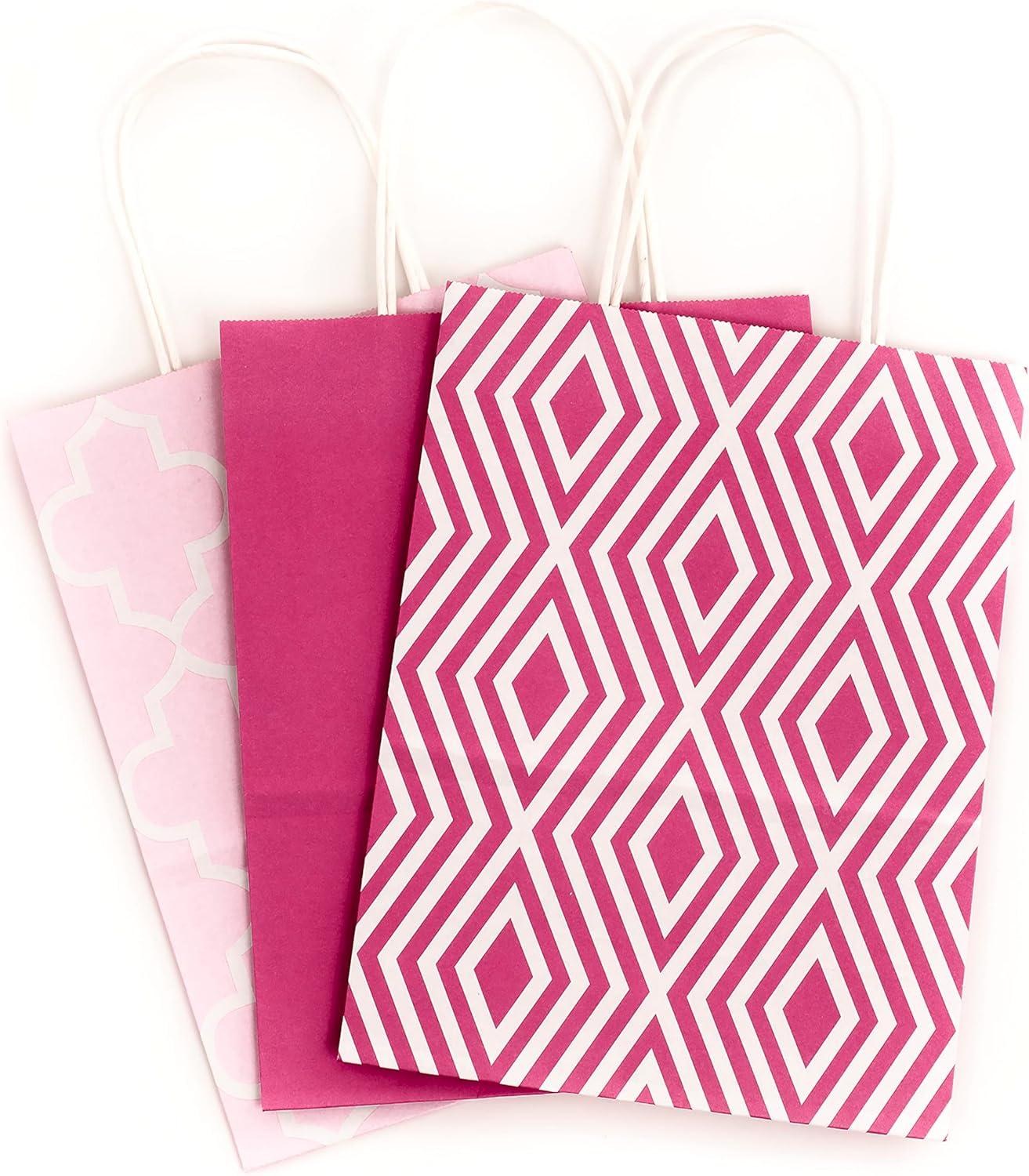 imageHallmark 10quot Medium Gift Bag Assortment Pack of 12 in Kraft Grey Black Pink Blue  Solids and Patterns for Birthdays Baby Showers Bridal Showers or Any OccasionPink