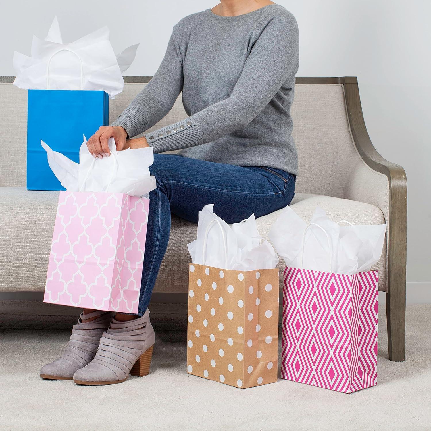 imageHallmark 10quot Medium Gift Bag Assortment Pack of 12 in Kraft Grey Black Pink Blue  Solids and Patterns for Birthdays Baby Showers Bridal Showers or Any OccasionPink