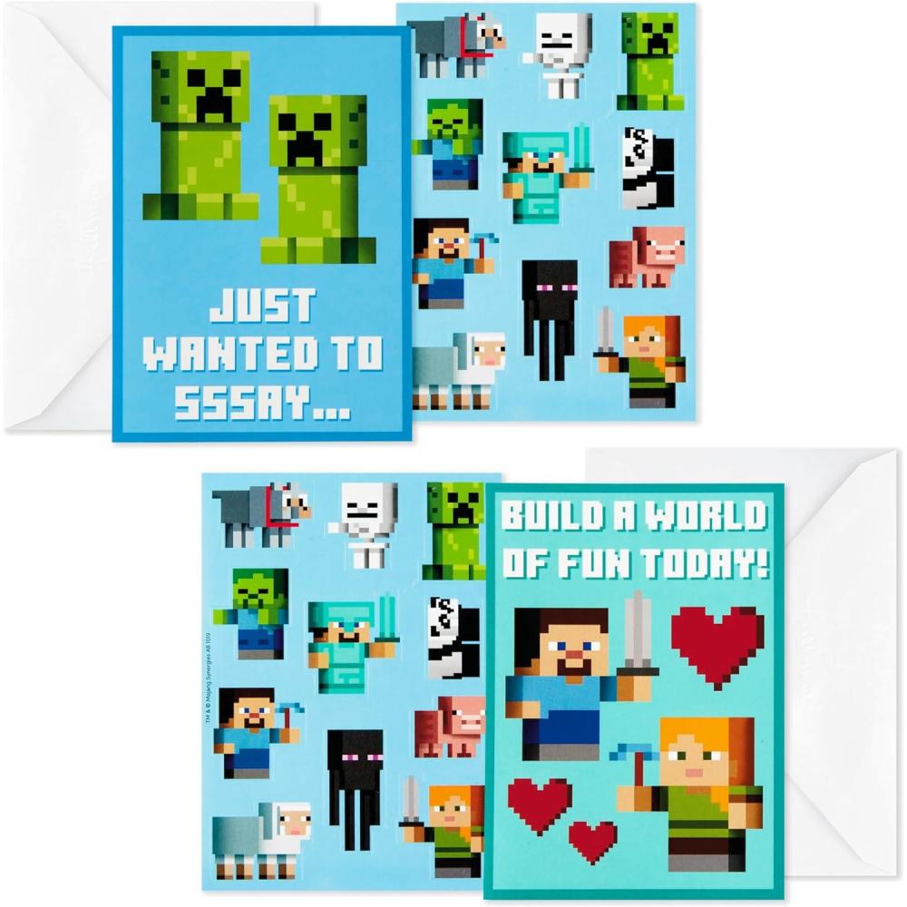 imageHallmark Minecraft Valentines Day Cards and Stickers for Kids School 24 Classroom Valentines with Envelopes