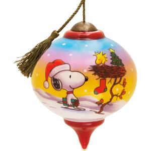 Hallmark Peanuts Ne’Qwa Art Snoopy and Woodstock Christmas Ornament, Hand-Painted Glass