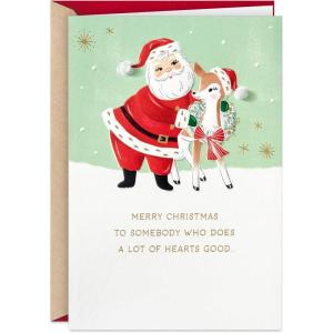 Hallmark Christmas Card (Grateful for You) Vintage Santa and Reindeer