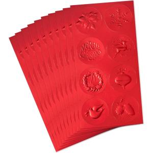 Hallmark Red Foil Holiday Sticker Seals for Envelopes (80 Seals) Ornament, Wreath, Pinecone