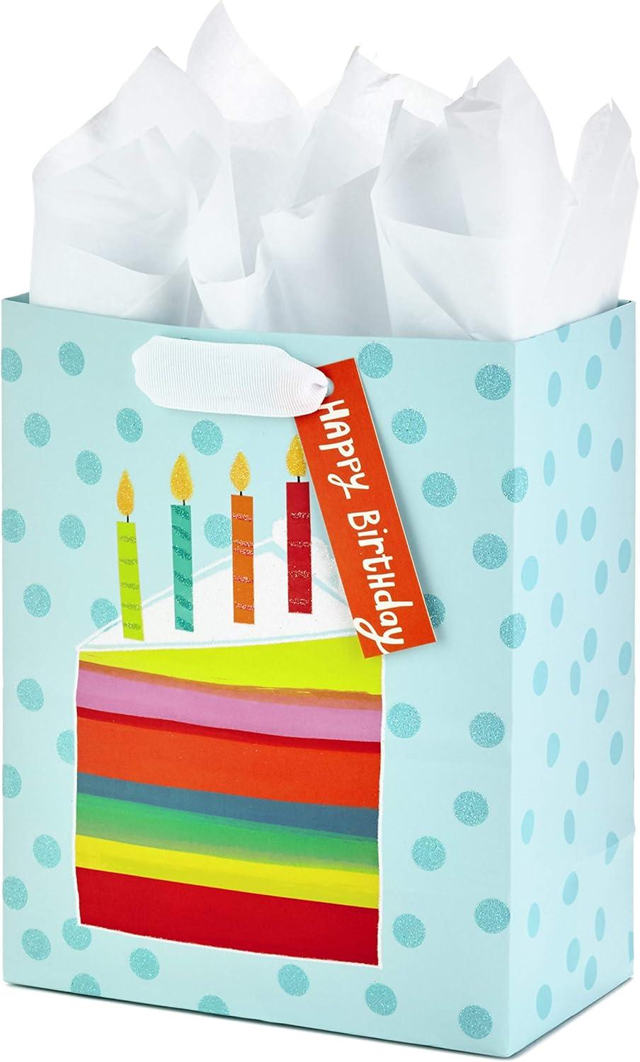 imageHallmark 9quot Medium Gift Bag with Tissue Paper Rainbow Cake Slice for Birthdays1 Count Pack of 1