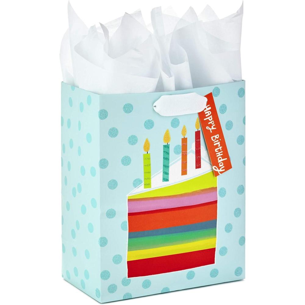 imageHallmark 9quot Medium Gift Bag with Tissue Paper Rainbow Cake Slice for Birthdays1 Count Pack of 1