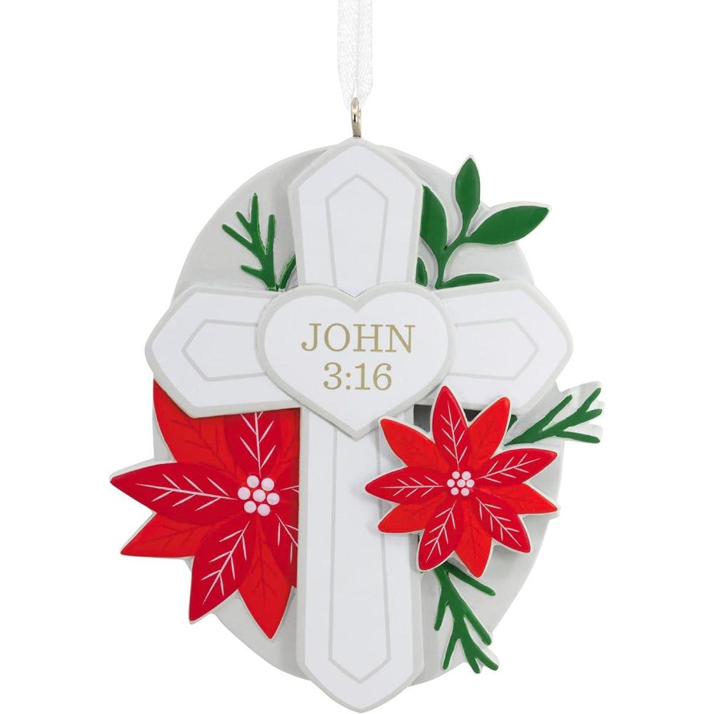 imageHallmark Dayspring Cross with Poinsettias Religious Christmas OrnamentCross