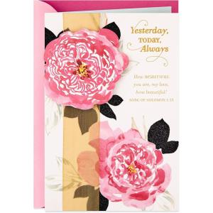 Hallmark DaySpring Religious Valentine’s Day Card for Wife (Yesterday, Today, Always)(Pink Flowers)