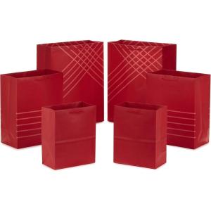 Hallmark Red Gift Bags in Assorted Sizes (Pack of 6: 2 Medium 9″, 2 Large 11″, 2 Extra Large 14″) for Christmas, Birthdays, Graduations, Father’s Day, Baby Showers, Bridal Showers, Weddings(Red)