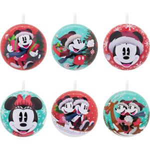 Hallmark Disney Mickey Mouse and Disney Minnie Mouse Christmas Ornaments, Tin Ball, Set of 12